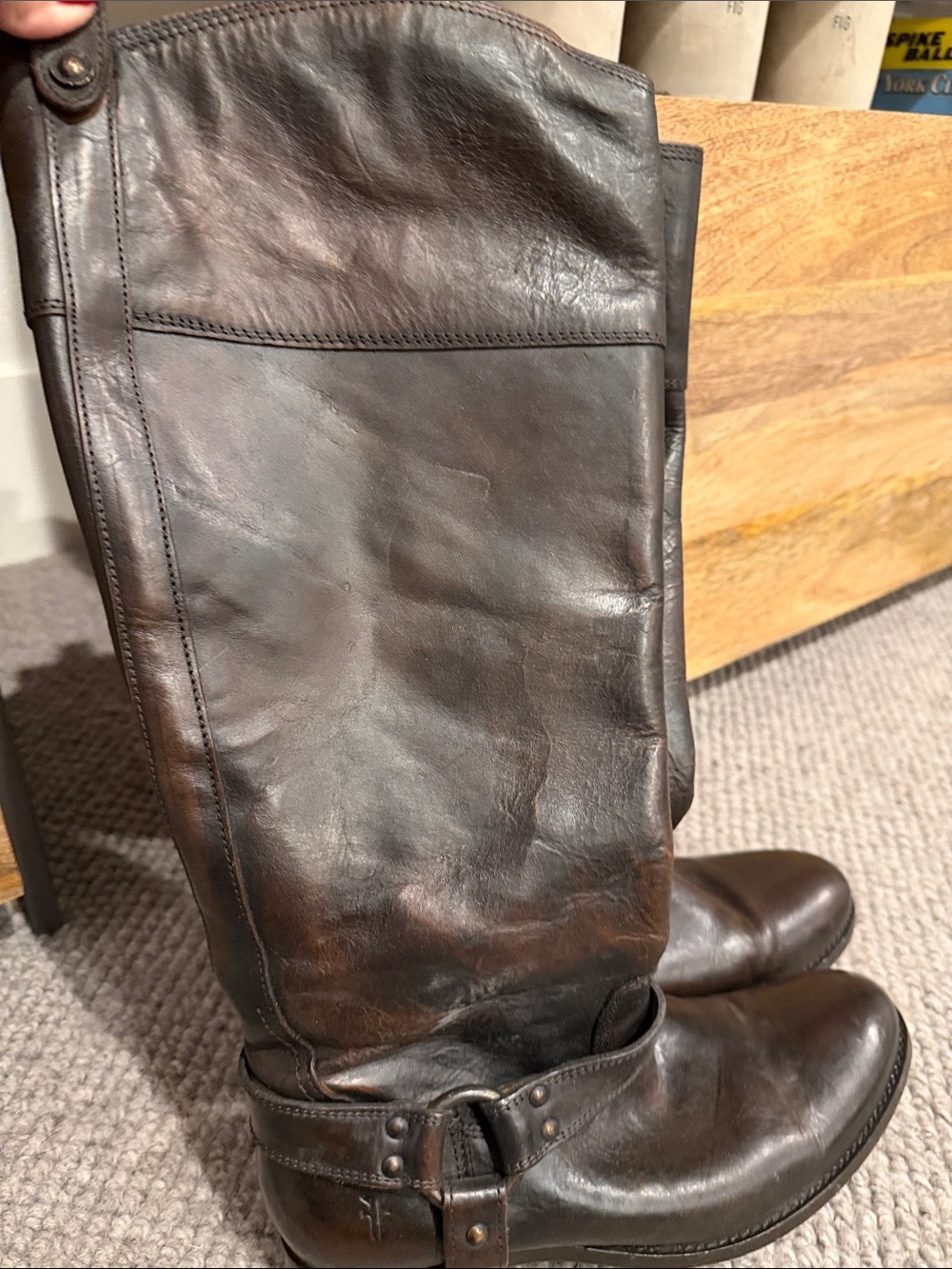 Frye Brown Leather Tall Harness Boots